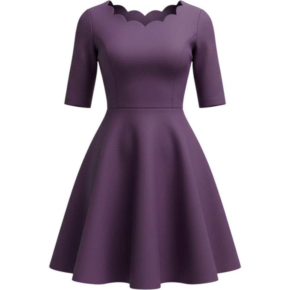 Lulus Purple Scalloped Neckline Skater Dress Elbow Sleeve Fit Flare Mini Small